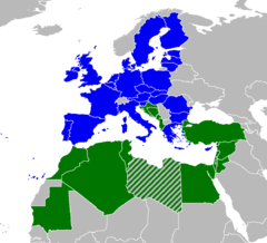 De Mediterrane Unie (Bron: zie Wikipedia, onder ‘Unie voor het Middellandse Zeegbied’).
