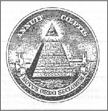 Symbool (de Nieuwe Wereld Orde) van de Vrijmetselarij, reeds te vinden op het dollarbiljet.
